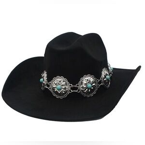 Elegant Black Western Hat with Silver & Blue Accents